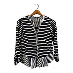 Roly Poly Stripe Top Ruffle Hem Cotton Blend Size Small Button Front